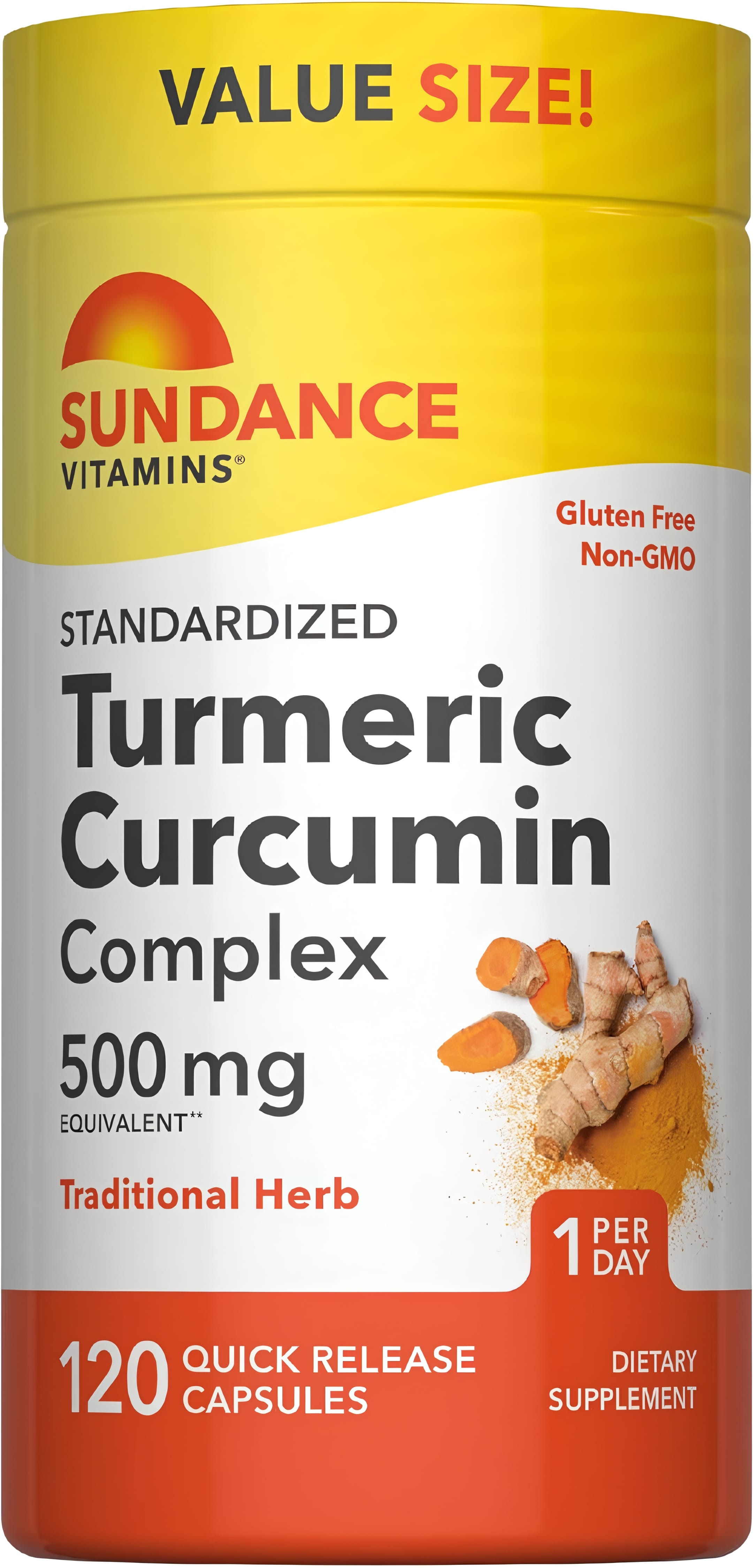 Sundance Vitamins Turmeric Curcumin Complex, 500 mg, 120 Quick Release Capsules, Gluten Free, Non-GMO.