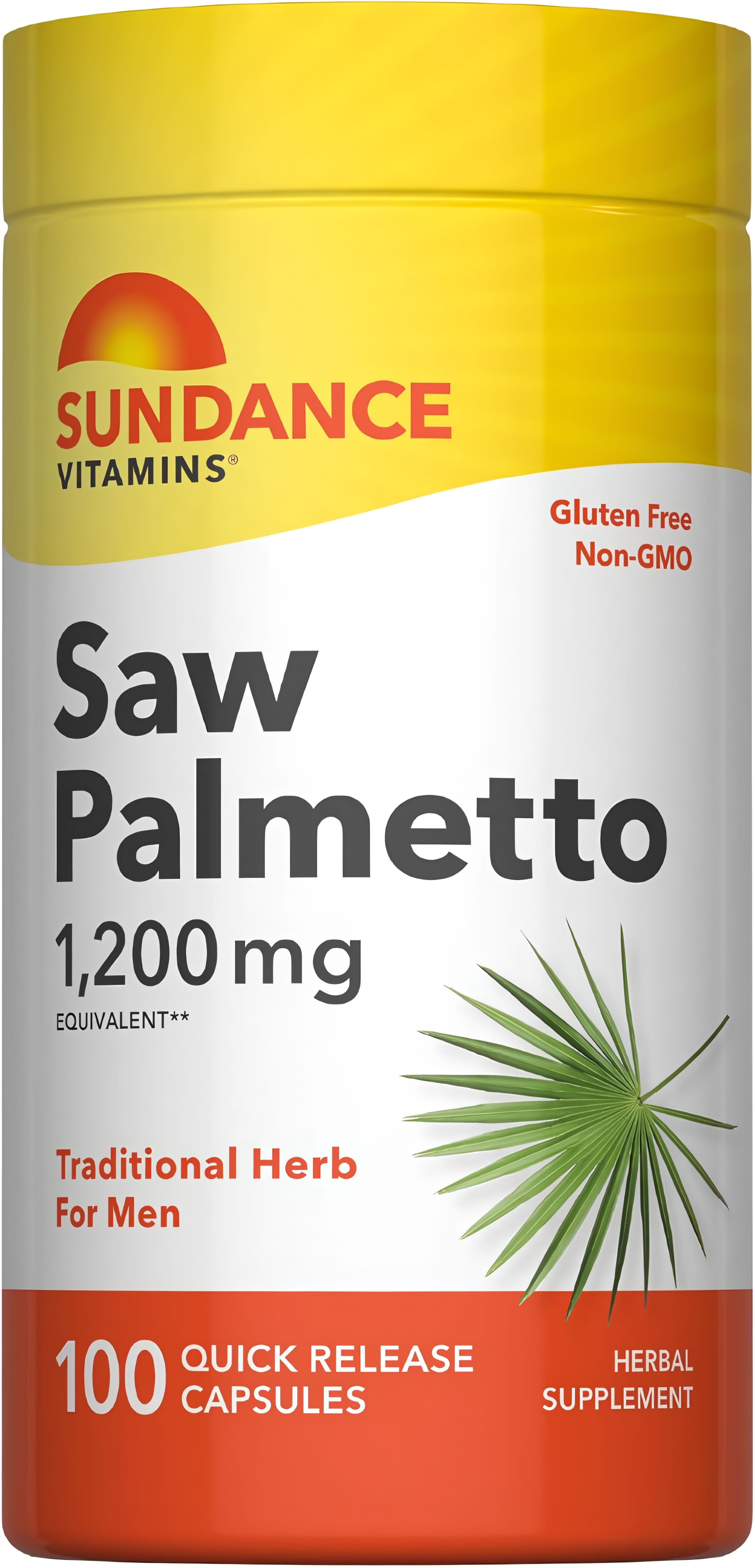 Sundance Vitamins Saw Palmetto 1,200 mg Equivalent, 100 Quick Release Capsules. Gluten Free, Non-GMO.