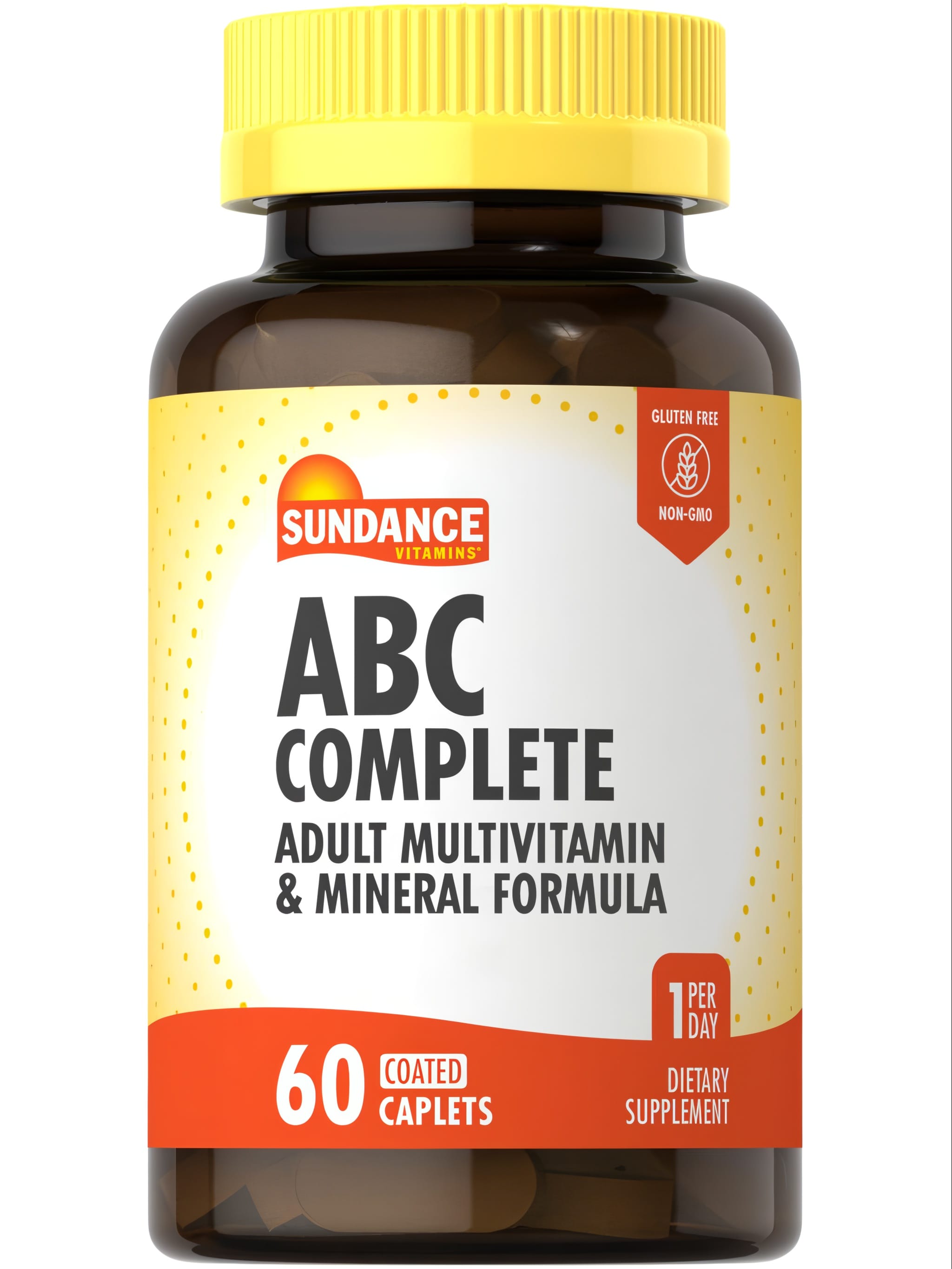 Sundance Vitamins ABC Complete Adult Multivitamin and Mineral Formula, featuring 60 coated caplets.