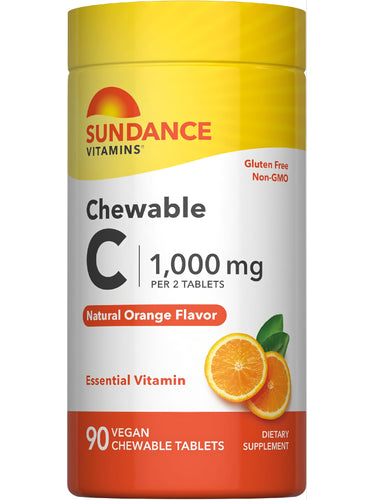 Chewable C 1,000 mg (per 2 tablets) Natural Orange Flavor, 90 Vegan Chewable Tablets. Gluten Free and Non-GMO.