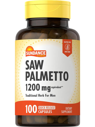 Saw Palmetto 1200 mg equivalent, 100 Quick Release Capsules, a dietary supplement. Gluten Free and Non-GMO.