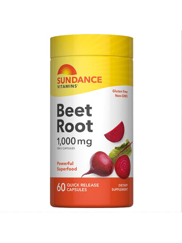 Sundance Vitamins Beet Root 1,000 mg per 2 capsules, 60 quick release capsules. Gluten free, non-GMO, powerful superfood.