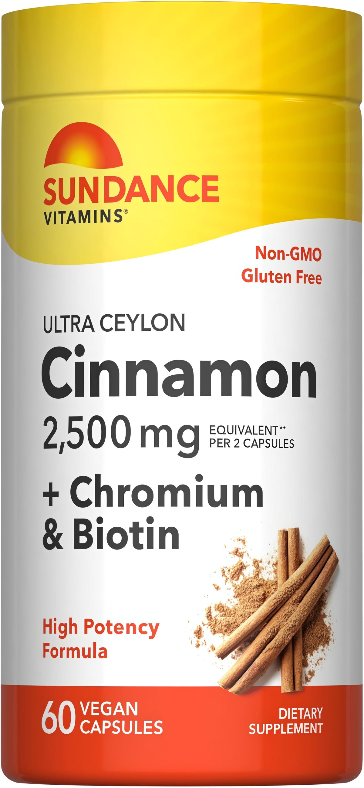 Ceylon Cinnamon 2,500 mg per 2 capsules with Chromium and Biotin, 60 Vegan Capsules. Non-GMO and Gluten Free.