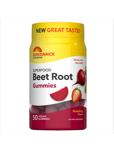 Beet Root 50 Vegan Gummies in strawberry flavor, gluten free, non-GMO, with new great taste.