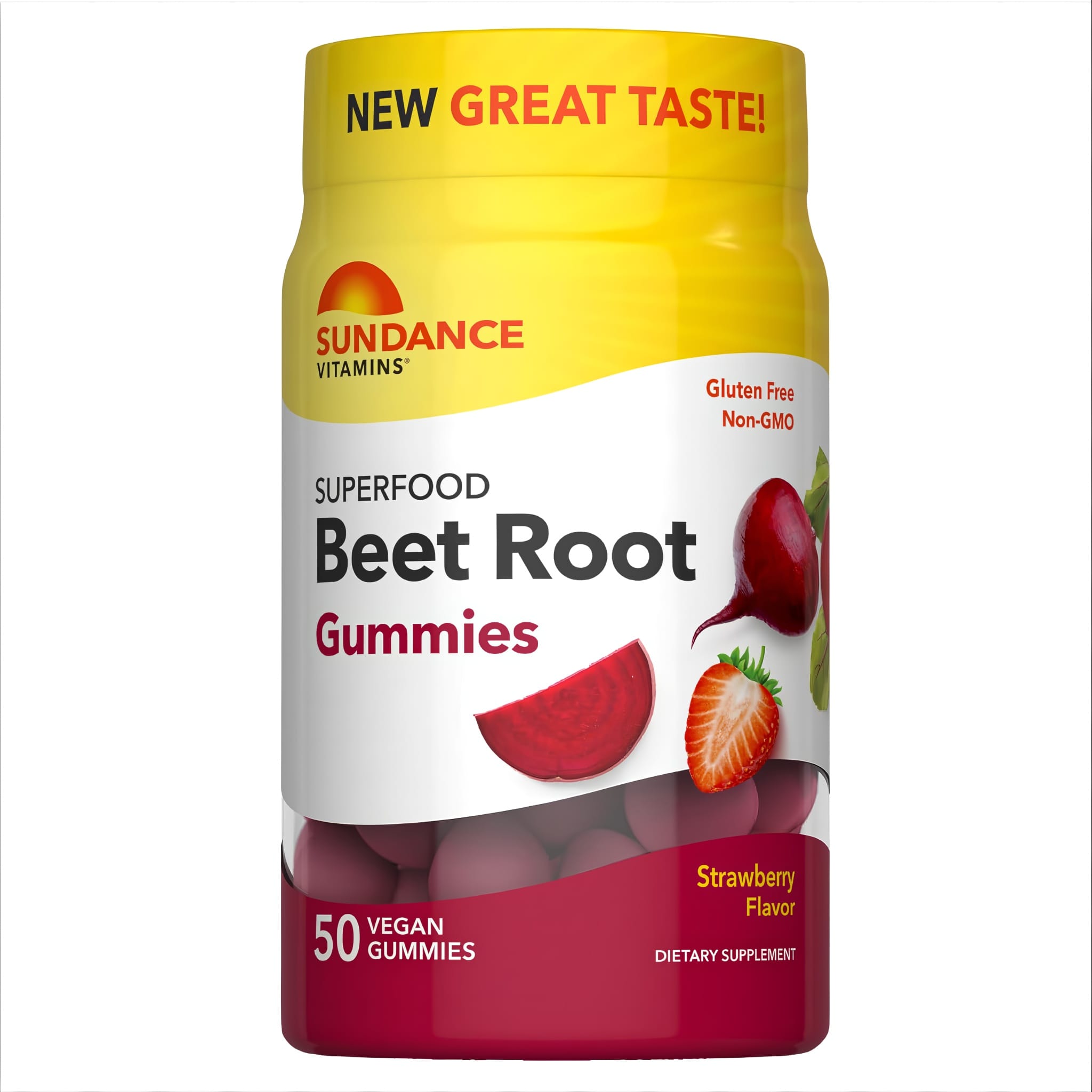 Beet Root 50 Vegan Gummies in strawberry flavor, gluten free, non-GMO, with new great taste.