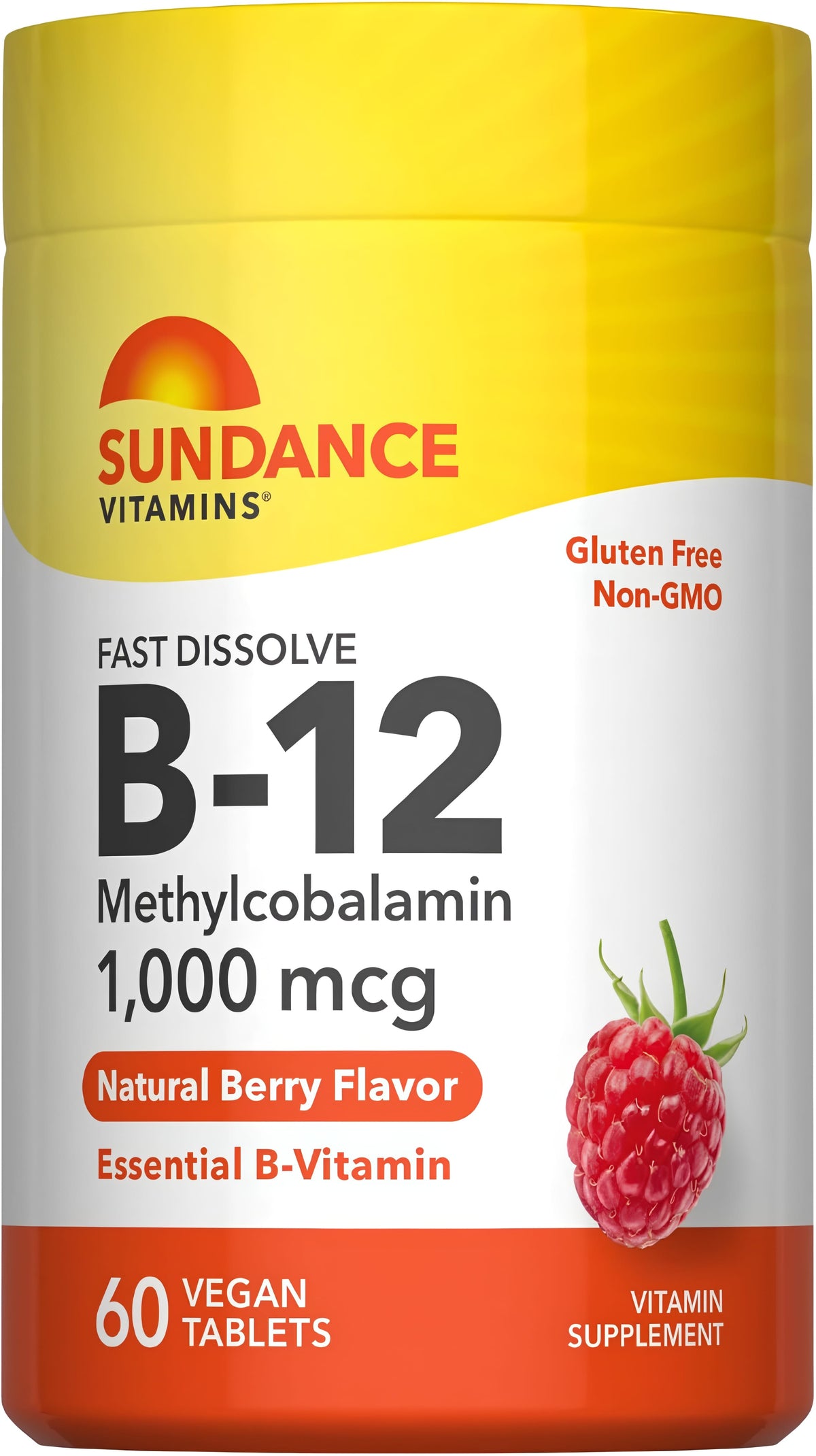 B-12 Methylcobalamin 1000 mcg fast dissolve tablets with natural berry flavor, 60 vegan tablets.