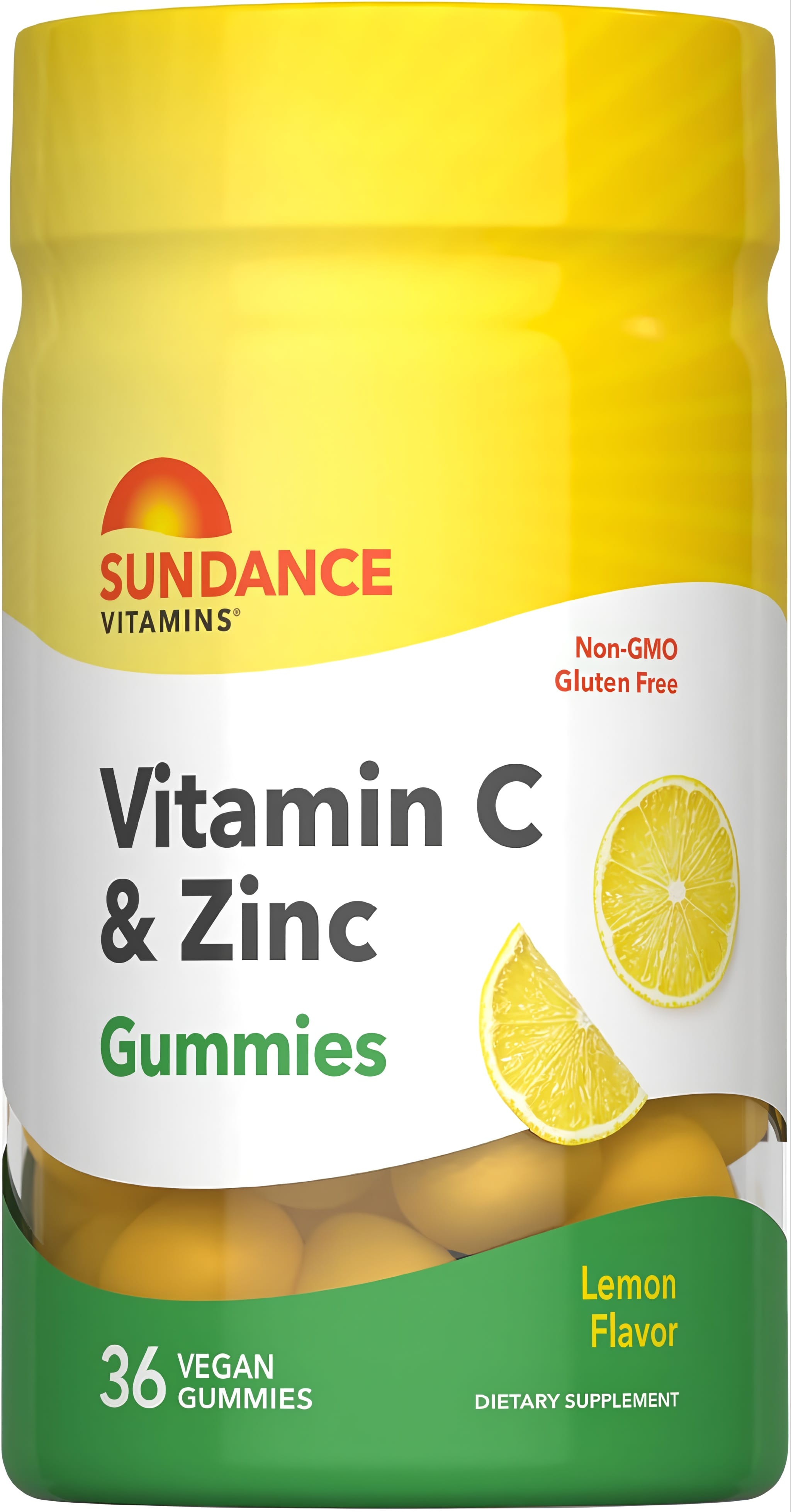 Lemon flavored Vitamin C & Zinc gummies, 36 count, vegan.