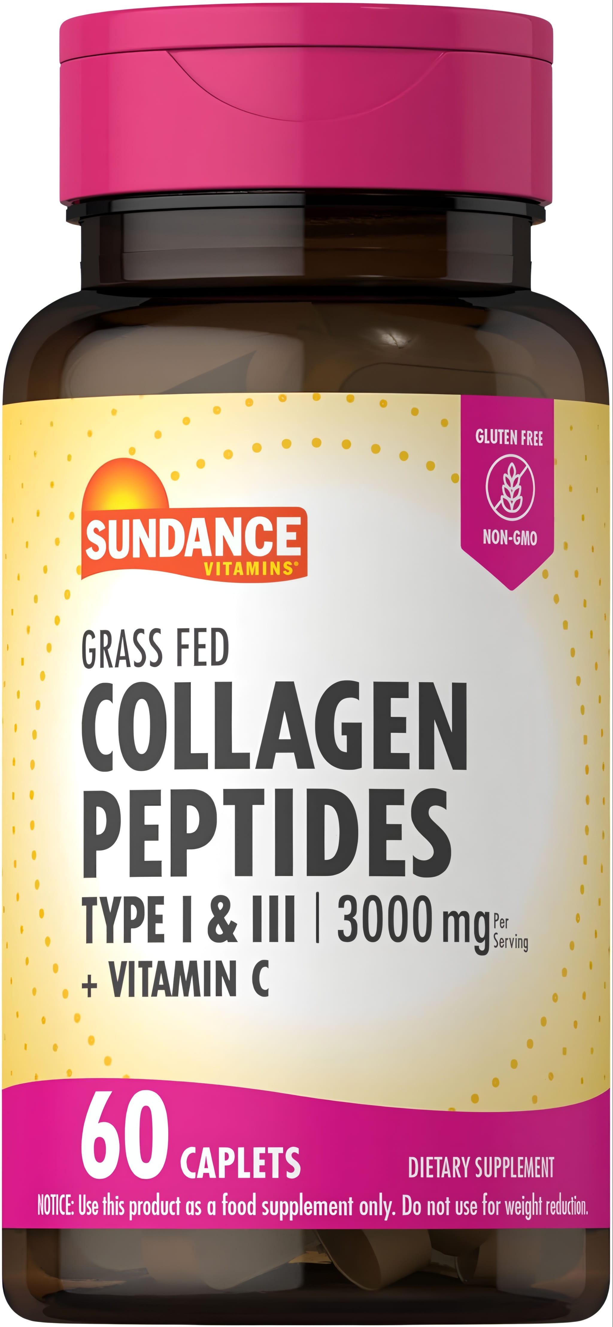 Grass Fed Collagen Peptides Type I & III with Vitamin C, 3000 mg per serving, 60 caplets.
