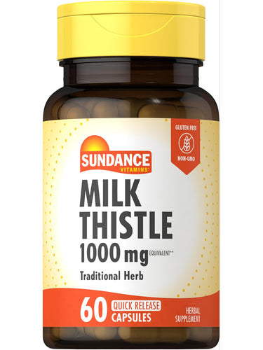 Sundance Vitamins Milk Thistle 1000 mg, 60 Quick Release Capsules. Gluten Free, Non-GMO Herbal Supplement.