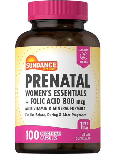 Prenatal multivitamin with 800 mcg folic acid, 100 quick release capsules. Gluten free, non-GMO.
