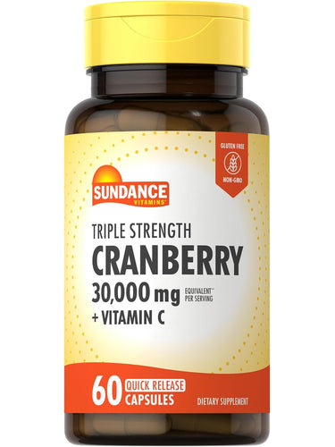 Triple Strength Cranberry 30,000 mg Equivalent with Vitamin C, 60 Quick Release Capsules.