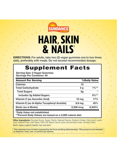 Supplement Facts for SD Hair, Skin, Nails 80 Gummies.