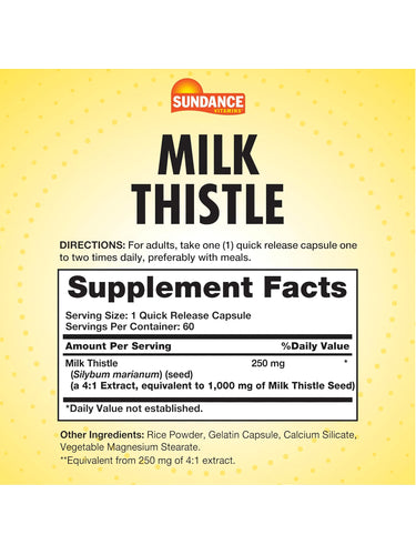 Milk Thistle 1000 mg, 60 quick-release capsules for liver support.