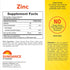 Supplement Facts for Zinc 50 mg, 40 Gummies bottle.