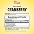 Supplement Facts panel for Cranberry 15,000mg plus Vitamin C capsules, 60 count, displaying ingredient details and nutritional information.