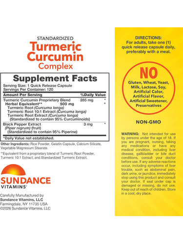 Supplement Facts label for Turmeric 500 mg with Black Pepper, 120 capsules bottle.