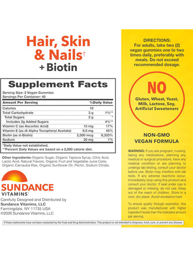 Supplement Facts panel for Hair, Skin, Nails 80 Gummies.