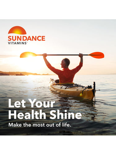 Middle-aged man kayaking at sunset, holding a paddle with SD C + Zinc Gummies visible in the scene.