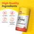 Zinc + Vitamin C bottle with icons indicating Non-GMO, Gluten Free, Lactose Free, No Artificial Flavors or Sweetener.