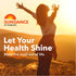 Woman with arms raised at sunset in a field, featuring Sundance Vitamins logo and the text 'Let Your Health Shine'.