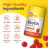 Biotin bottle with icons indicating: Non-GMO, Gluten Free, Lactose Free, Soy Free, No Artificial Flavors, Preservative Free.