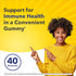 A young Black woman smiles and points at text promoting immune health and 40 Zinc Gummies.