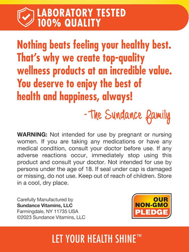 Infographic showing 'Laboratory Tested 100% Quality, Our Non-GMO Pledge' for product assurance.