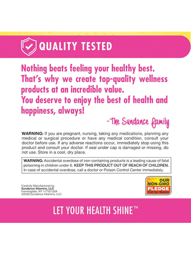 Infographic stating quality tested wellness products, feeling your best and includes our non-GMO pledge.