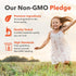 Infographic states Our Non-GMO Pledge: Premium Ingredients, Quality Tested, High Standards for accurate Non-GMO labeling.