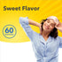 SD Melatonin 5 mg 60 Gummies with 'Sweet Flavor' text, featuring a smiling woman wearing a sleep mask and stretching.