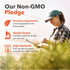 Infographic titled 'Our Non-GMO Pledge': Premium Ingredients, Quality Tested, and High Standards for accurate Non-GMO labeling.