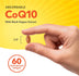Absorbable CoQ10 quick release softgel, 3/8 inches, in hand. Graphic shows 60 softgels.