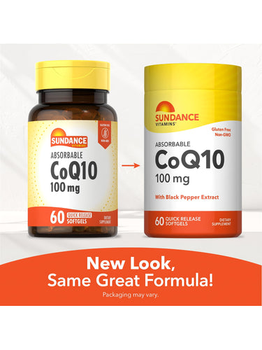 Sundance Vitamins Absorbable CoQ10 100 mg, 60 Quick Release Softgels with new look, same great formula packaging.