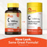 Sundance Vitamins C 1000 mg with Bioflavonoids & Rose Hips, 100 coated caplets, showcasing old and vegan new look packaging.