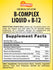 Label of B-Complex + B-12 2 oz Liquid displaying supplement facts and nutritional information.