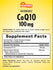 Image shows Supplement Facts for SD Co Q-10 indicating 100 mg per serving with 60 softgels in the package.