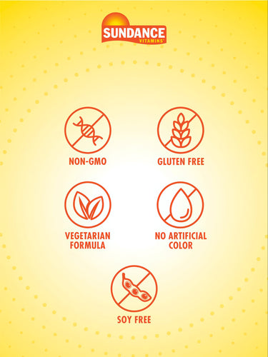 A probiotic bottle labeled as non-GMO, gluten-free, vegetarian, no artificial color, and soy-free.