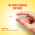 A hand holds a quick-release softgel, measuring 1/4 inch.